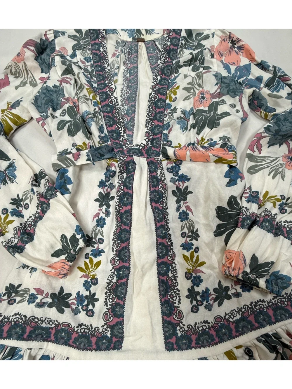 Free People White Floral Mini Dress with Pink and Blue Accents - Picture 3 of 10